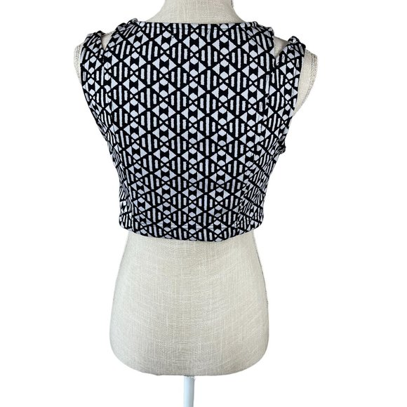 Anthropologie Mine Print Crop Top Womens Size M Black White Split Shoulder Strap - Picture 2 of 11